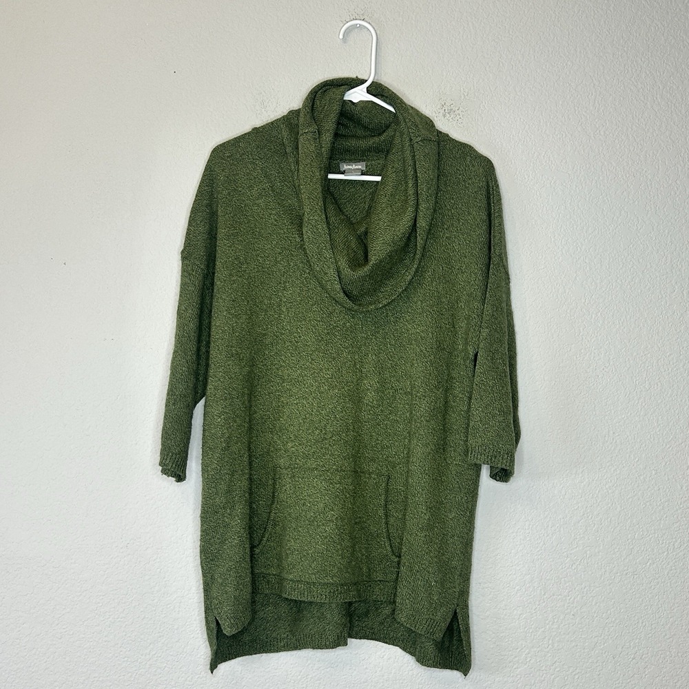 Neiman Marcus Tunic Sweater Olive Green Cowl Neck Cashmere Angora Wool Size L